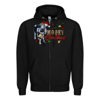Black mooey christmas Zipper Hoodie - RanaPortraitStore
