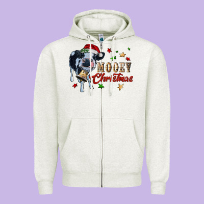 Mooey Christmas Zipper Hoodie Designed By Ranaportraitstore