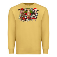Antique Gold feliz navidad heifers front view Premium Sweatshirt - RanaPortraitStore