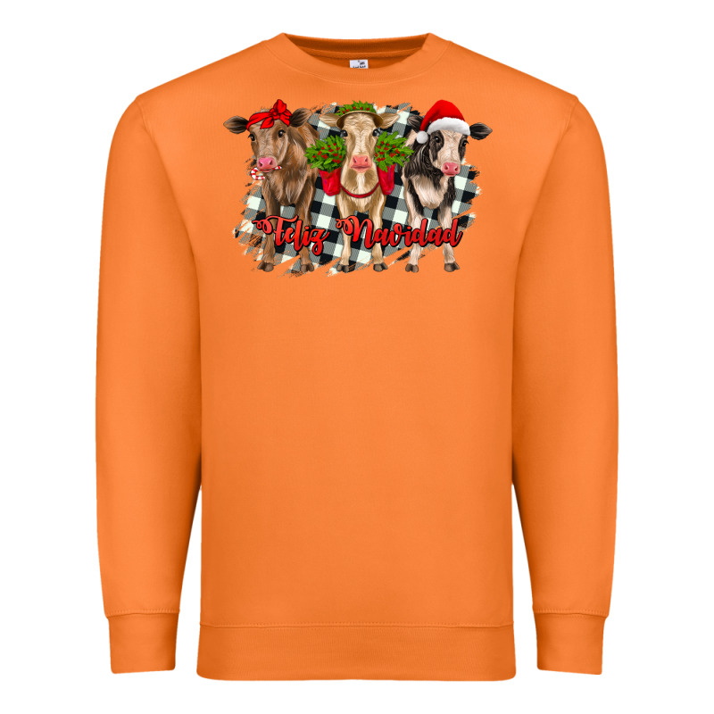 Feliz Navidad Heifers Front View Premium Sweatshirt by RanaPortraitStore | Teevron