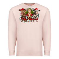 Pale Pink feliz navidad heifers front view Premium Sweatshirt - RanaPortraitStore