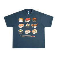 Midnight Navy happy sushi kawaii anime japanese food lover funny illustration gift Urban Heavy Tee - linhVisuals