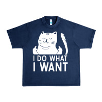 Navy i do what i want cat giving a finger funny middle finger rude graphic Urban Heavy Tee - linhVisuals