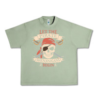 Oil Green let the pirate shenanigans begin skull vintage pirate skeleton hallowe Urban Heavy Tee - linhVisuals
