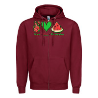 Burgundy Peace Love Watermelon Zipper Hoodie - Jasminsmagicworld