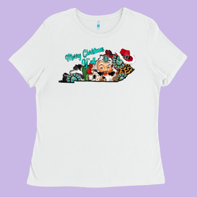 Merry Christmas Y'all Kentucky Ladies Tee Designed By Cowhidedigitalart