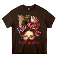 Chocolate Brown nail queen messy bun with crown bbs Heavy Core Tee - BundleAndBundleShop