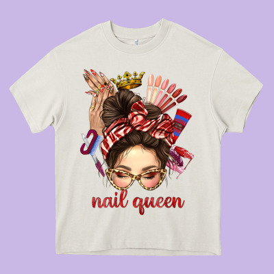 Nail Queen Messy Bun With Crown Bbs Heavy Core Tee Designed By Bundleandbundleshop