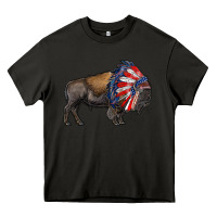 Asphalt american bison with indian headdress Heavy Core Tee - RanaPortraitStore
