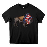 Black american bison with indian headdress Heavy Core Tee - RanaPortraitStore