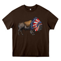 Chocolate Brown american bison with indian headdress Heavy Core Tee - RanaPortraitStore