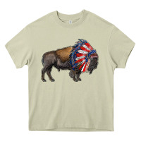 Mossy american bison with indian headdress Heavy Core Tee - RanaPortraitStore