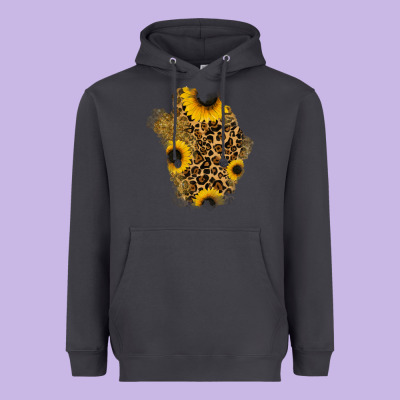 Glitter Sunflowers Leopard Patch Heavyweight Hoodie Designed By Ranaportraitstore