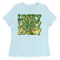 Baby Blue Lucky Clover Ladies Tee - CowhideDigitalArt