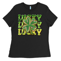 Black Lucky Clover Ladies Tee - CowhideDigitalArt