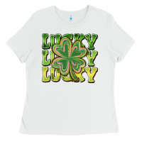 White Lucky Clover Ladies Tee - CowhideDigitalArt