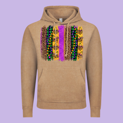 Mardi Gras Fleur De Lis And Beads Brush Stroke Vintage Hoodie Designed By Artiststas