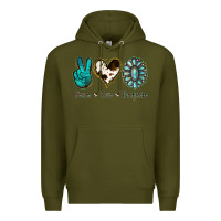 Army Green Peace Love Turquoise Premium Hoodie - Jasminsmagicworld