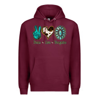 Burgundy Peace Love Turquoise Premium Hoodie - Jasminsmagicworld