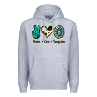 Heather Grey Peace Love Turquoise Premium Hoodie - Jasminsmagicworld
