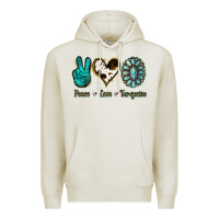 Oatmeal Heather Peace Love Turquoise Premium Hoodie - Jasminsmagicworld