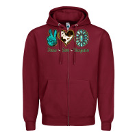 Burgundy Peace Love Turquoise Zipper Hoodie - Jasminsmagicworld