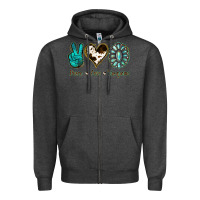 Charcoal Heather Peace Love Turquoise Zipper Hoodie - Jasminsmagicworld