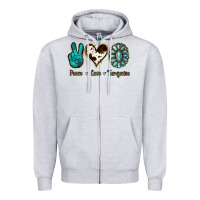 Heather Grey Peace Love Turquoise Zipper Hoodie - Jasminsmagicworld