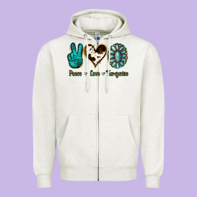 Peace Love Turquoise Zipper Hoodie Designed By Jasminsmagicworld