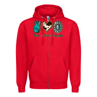 Red Peace Love Turquoise Zipper Hoodie - Jasminsmagicworld
