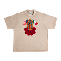 Our Lady Virgen De Guadalupe Mexican American Flag Holiday Urban Heavy Tee | Teevron