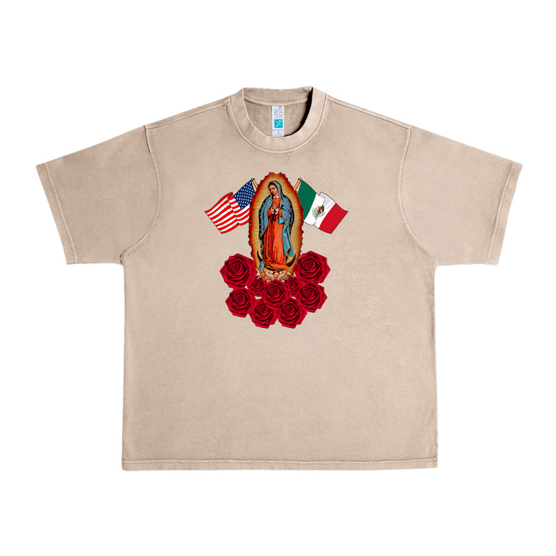 Our Lady Virgen De Guadalupe Mexican American Flag Holiday Urban Heavy Tee by linhVisuals | Teevron