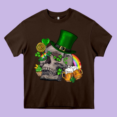 St Patrick's Day Boho Skull Heavy Core Tee Designed By Fadigitalartstudio