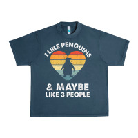 Midnight Navy i like penguins and 3 people vintage Urban Heavy Tee - linhVisuals