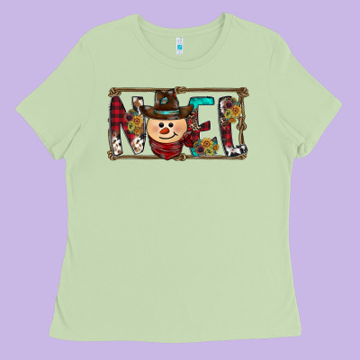 Noel Snowman Christmas Ladies Tee Designed By Cowhidedigitalart