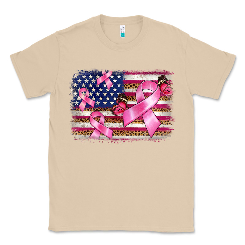 Breast Cancer American Flag Background Classic Tee by BarkalooDesign | Teevron