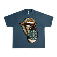 Midnight Navy Turquoise Gemstone Leopard Cowhide Tongue Urban Heavy Tee - Jasminsmagicworld