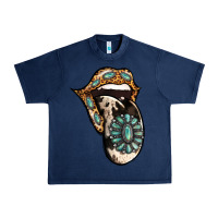 Navy Turquoise Gemstone Leopard Cowhide Tongue Urban Heavy Tee - Jasminsmagicworld