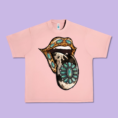 Turquoise Gemstone Leopard Cowhide Tongue Urban Heavy Tee Designed By Jasminsmagicworld