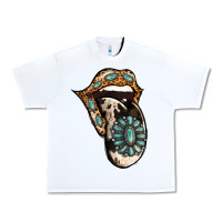 White Turquoise Gemstone Leopard Cowhide Tongue Urban Heavy Tee - Jasminsmagicworld