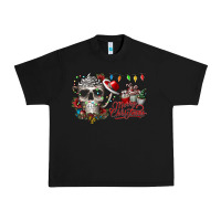 Black Merry Christmas  skull Urban Heavy Tee - CowhideDigitalArt