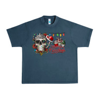 Midnight Navy Merry Christmas  skull Urban Heavy Tee - CowhideDigitalArt