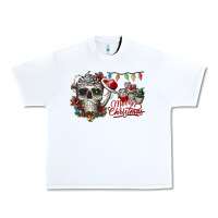 White Merry Christmas  skull Urban Heavy Tee - CowhideDigitalArt