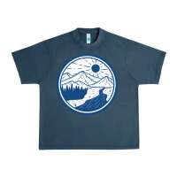 Midnight Navy River Mountain Badge Urban Heavy Tee - linhVisuals