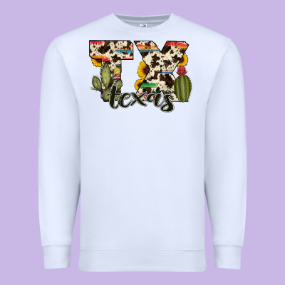 Texas State Cowhide Serape Cactus Premium Sweatshirt Designed By Ranaportraitstore