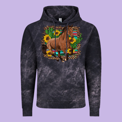 Western Horse Cactus Sunflowers Serape Leopard  Turquoise Wooden Vintage Hoodie Designed By Artiststas