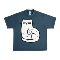 Midnight Navy cat giving the finger Urban Heavy Tee - linhVisuals