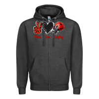 Charcoal Heather Peace Love Ladybug Zipper Hoodie - Jasminsmagicworld