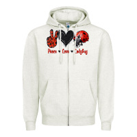 Oatmeal Heather Peace Love Ladybug Zipper Hoodie - Jasminsmagicworld
