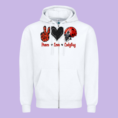Peace Love Ladybug Zipper Hoodie Designed By Jasminsmagicworld